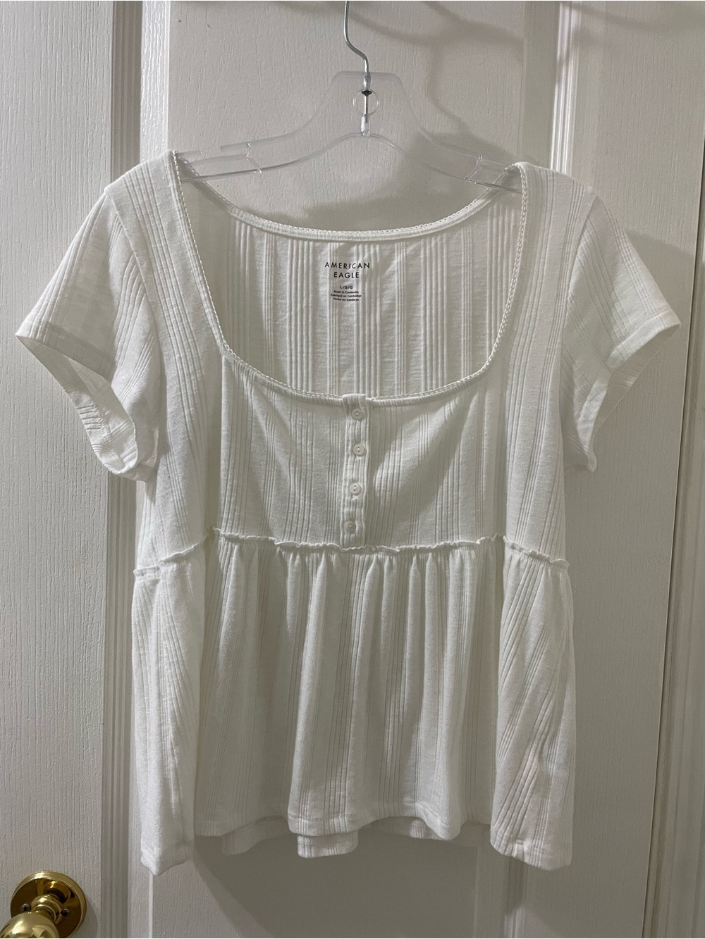 American Eagle Outfitters  AEO White Scoop Neck Babydoll Peplum Top